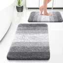OLANLY Bathroom Rug Set 2 Piece, Soft Absorbent Microfiber Bath Rug Set, Non-Slip, Machine Wash Dry, Plush Shaggy Bath Mats for Bathroom (30"x20"+24"x16", Grey)