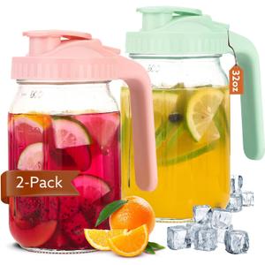 Mihlapi Breast Milk Pitcher, 32 OZ Mason Jar Pitcher with Lid Double Leak Proof,1 Quart Breastmilk Storage Containers for Fridge, Glass Jug for Sun Tea, Juice, Cold Brew Coffee