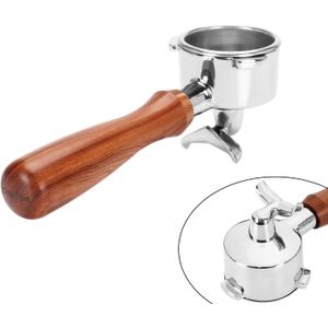 DIBTSA 54mm Portafilter Compatible with Breville RM-BES870XL, BES878BSS, BES840XL, BES840CBXL, BES840BSXL, BES810BSS, Double Spouts 3 Ears, Stainless Steel Head and Filter Basket and Wood Handle