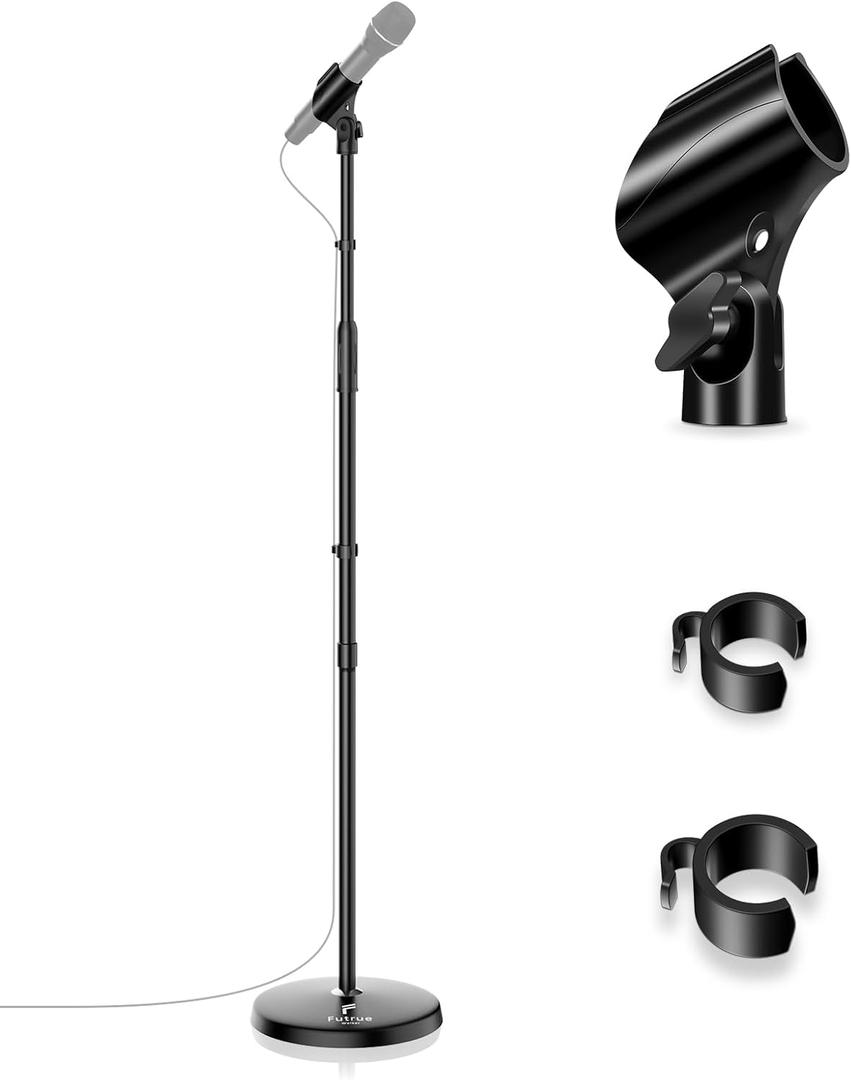 Microphone Stand Mic Floor Stand, Adjustable Height from 39" to 66", 180 Rotatable Mic Clip Heavy Duty Round Base Boom Mic Arm Stand for Stage, Studios, Kids