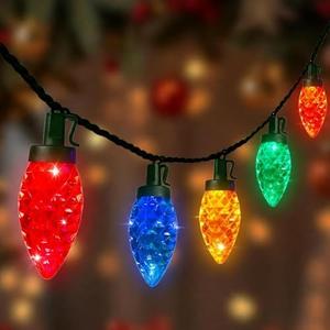 C9 Christmas Lights Outdoor, 26FT 50 LED Vintage Multicolor Plug in Fairy String Lights Waterproof, Connectable Christmas Tree Lights for Outside, House, Roofline, Yard, Garden Decor, Green Wire