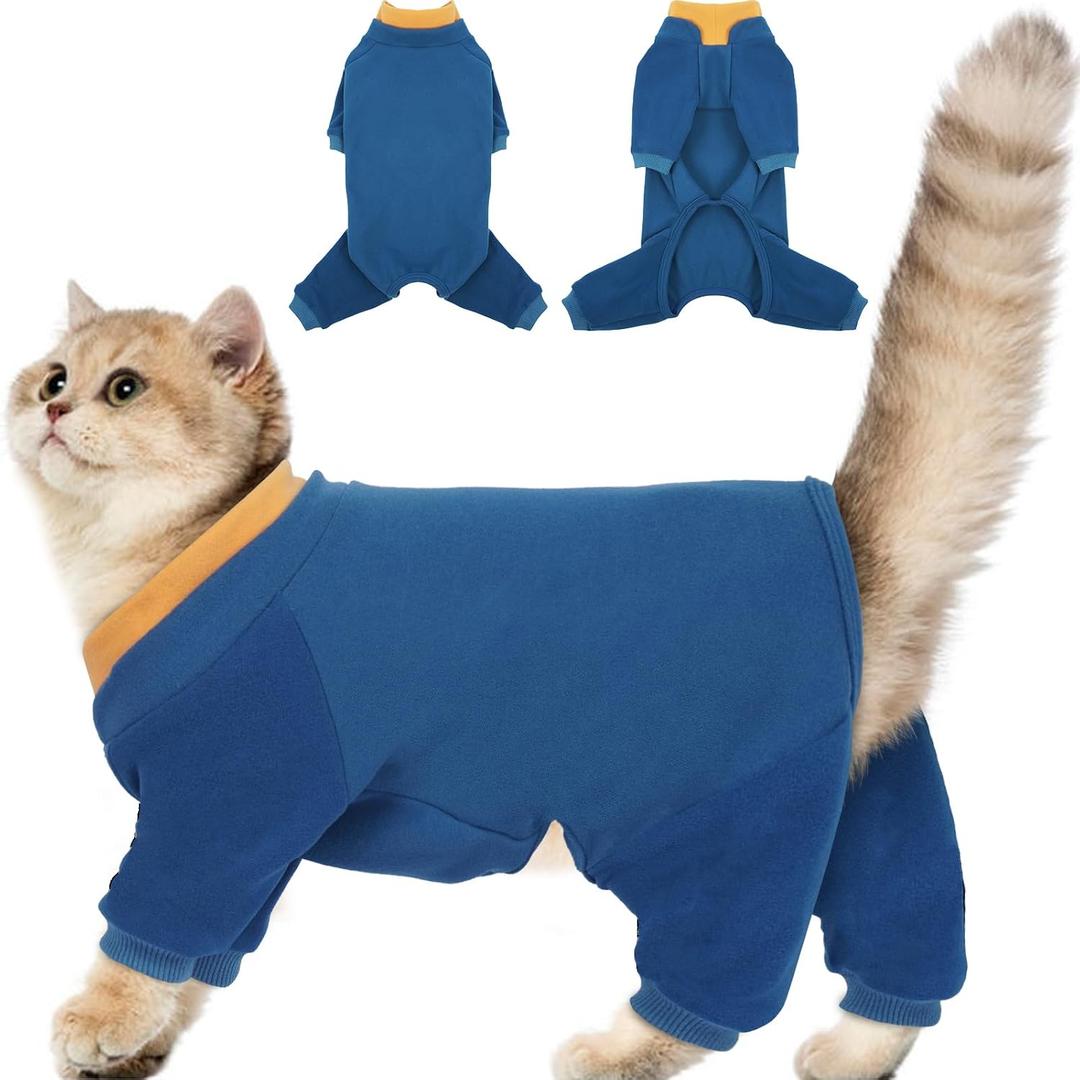 Cat Hair Sticky Onesie, Prevent Hair Loss Cat Pajamas, Long Sleeves Anti-Licking & Skin Disease Recovery Suit for Cats, Sphynx Clothes Costumes Outfits for Pet, Large
