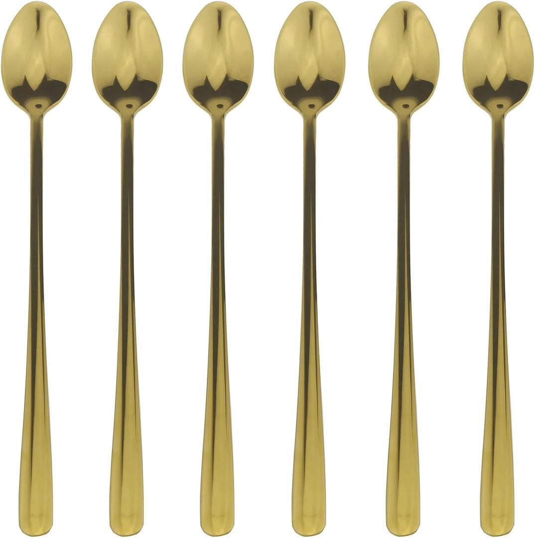 Long Handle Iced Tea Spoons, 6 Pcs 9.5-Inch Stainless Steel Dessert and Coffee Mixing Spoons for Milkshakes, Ice Cream, Cocktails, Cold Drinks (Oval)