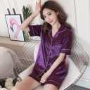 Women Silk Satin Pajamas Set Short Sleeve Button-down Sleepwear Loungewear Charm XL