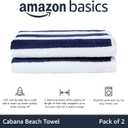 Amazon Basics 100% Cotton Soft & Absorbent Beach Towels, Cabana Stripe, Fast Drying, Machine Washable, Large 30 in x 60 in, Navy Blue, 2-Pack