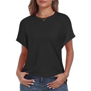 Womens Tops Summer Oversized T Shirts Short Sleeve Tunics Fashion Dressy Clothes Trendy Business Casual Outfits 2025 (Black, L)