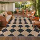 Checkered Easy Jute Rug 8x10 Outdoor Rug Large Washable Area Rugs for Living Room Bedroom Non Slip Neutral Farmhouse Indoor Outdoor Carpet for Backyard Patio Office