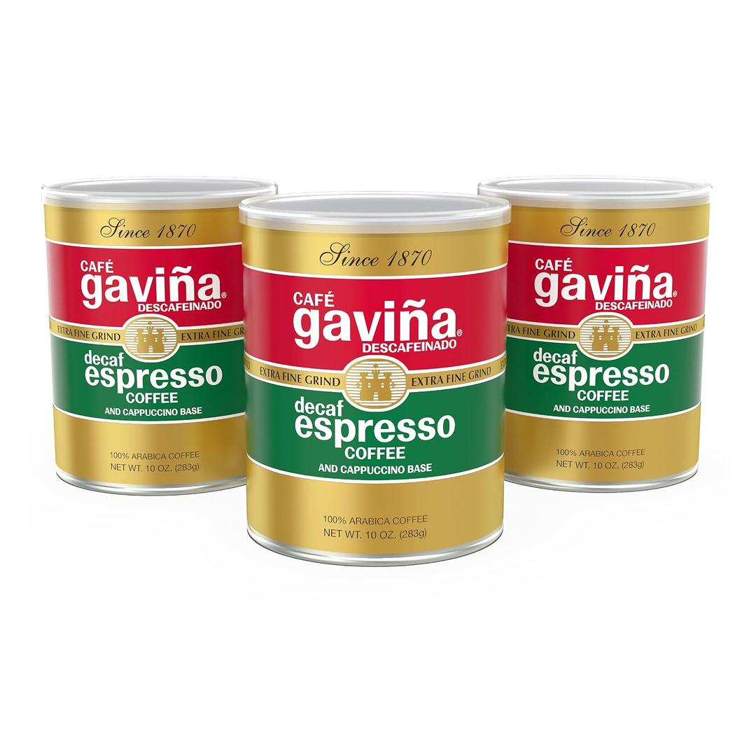 Caf Gavia Decaf Espresso Roast, Extra Fine Ground, 100% Arabica, Dark Roast, 3 x 10 oz Cans
