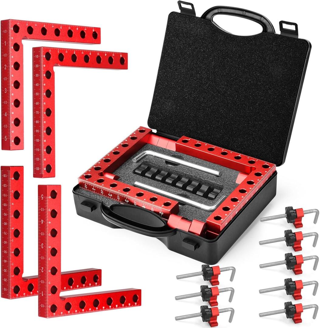 Corner Clamp for Woodworking, 90 Degree Clamp with Box, Right Angle Clamp Woodworking Tools, 4 Pack 5.5" x 5.5"Aluminum Alloy Positioning Clamping Squares for Picture Frames Cabinets