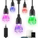 EDISHINE Smart String Lights, 48ft Outdoor Patio Lights with 18 Shatterproof Acrylic RGB LED Bulbs, APP & WiFi Control, Compatible with Alexa, Waterproof Dimmable Outdoor Lights for Halloween Decor