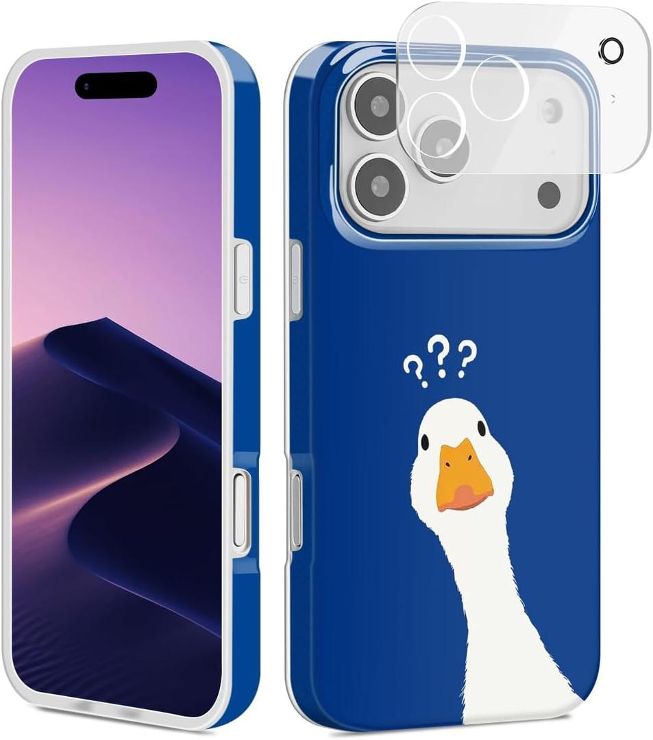 Compatible with iPhone 17 Pro Case, Trendy Cute Funny Goose Girly Soft Slim TPU Shockproof Aesthetic Protective Phone Case Cover for Women Girls 6.3" Blue