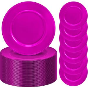 Pack of 50 Hot Pink Charger Plates 13" Plastic Round Charger Plates Dinner Plate With Beaded for Wedding Table Dinner Kitchen Catering Event Party Decoration