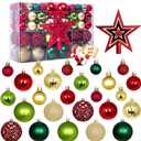 101 PCS Christmas Tree Ornaments Decoration Set, Red Golden Green Shatterproof Plastic Baubles Christmas Balls for Xmas Holiday Decorations