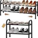 Expandable Shoe Rack, 2-Tier Metal Small Shoe Rack, Adjustable Shoes Organizer, Storage Shelf for Closet, Entryway, Black