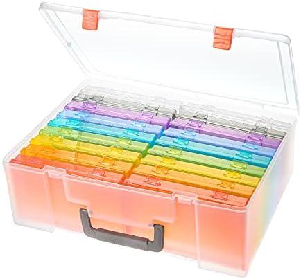 Photo Storage Box 4x6, 18 Inner Photo Case Large Photo Organizer Acid-Free Photo Box Storage Photo Keeper Photo Storage Case, Plastic Craft Storage Box for Photo Stickers Stamps Seeds (9 Colors)
