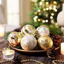 DecorbyHannah Large Gold White Christmas Ornaments, 9ct 3.15 inches Ornaments for Christmas Tree Decorations Set, Shatterproof Plastic Hanging Scandinavian Balls Bulk for Xmas Indoor Party Decor
