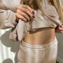 Fixmatti Women Hoodies Tracksuit Long Sleeve Sweatshirts Jogger Pant 2 Piece Outfits (Beige, L)
