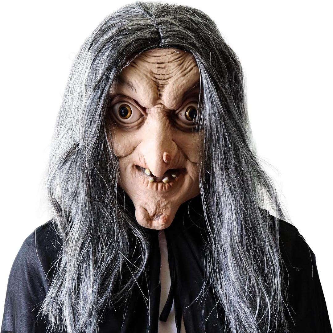 Halloween Novelty Scary Latex Witch Mask Novelty Dressing Up For Halloween Party Realistic Old Woman Face Men's Masquerade