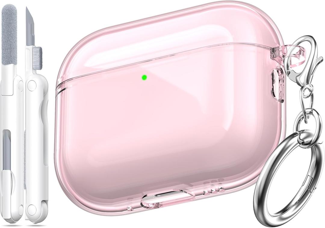 for AirPods Pro 3 Clear Case 2025, Military-Grade Shockproof, Soft TPU Highly Transparent Anti-Yellowing for AirPods Pro 3 Case with Cleaning Kit & Cute Round Buckle, Clear Pink