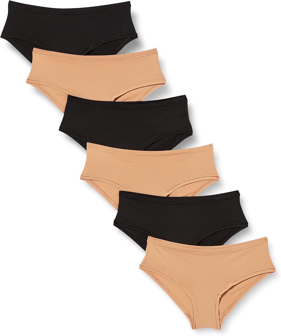 Amazon Essentials Women's Microfiber Underwear (Hipster & Thong, Available in Plus Size), Pack of 6 (Black/Washed Bronze)
