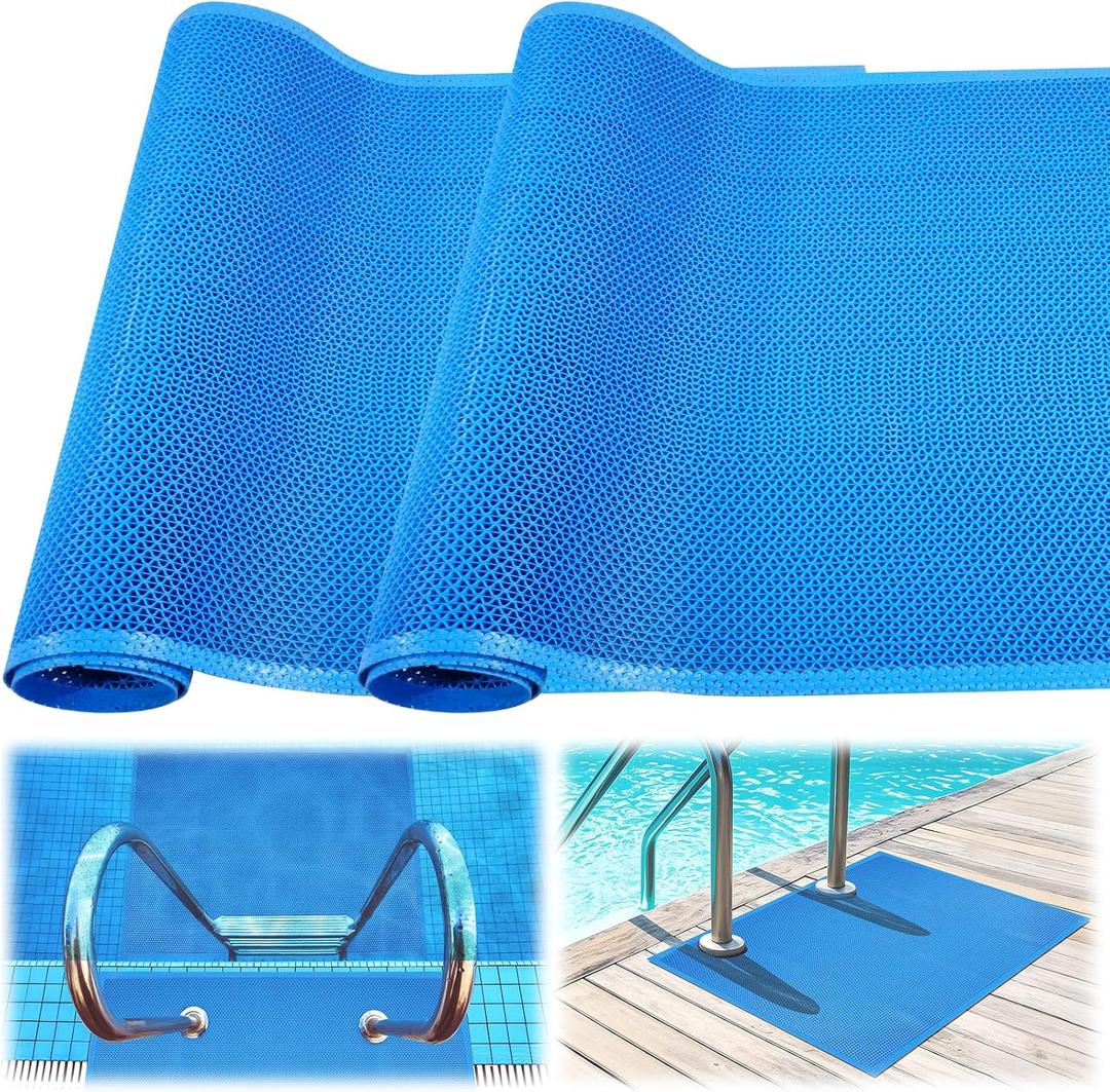 2 Rolls Swimming Pool Ladder Mat Non-Slip with Hollow Design - 24x36Inch Pool Step Mat for Above Ground/Inground Swimming Pool Steps(Blue)