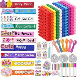 622 pcs Cheer Pins Kit DIY Cheer Pin Decorations with Cheerleader Team Spirit Clips Mini Ducks Mini Bows Bead Craft for Cheerleading Team Backpack Gifts Class Team Project (Sensory Color)