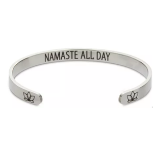 Zodaca Inspirational Silver Wrist Bracelet Cuff for Women, Namaste All Day, 2.6x2 In