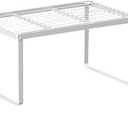 LIYIVNAA Kitchen Cabinet Storage Shelf Stackable Wire Spice Rack Organizer Heavy Duty Space Saver for Bathroom Bedroom Closet Laundry Room Office Countertop  White, Pack 1