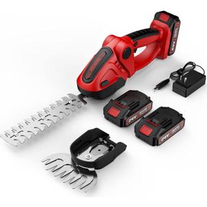 24V Cordless Grass Shears, 2200RPM 2-in-1 Handheld Electric Grass Cutter/Shrubbery Trimmers, Mini Shrub Trimmer Battery Operated Hedge Trimmer with 2Pcs 2.0Ah Batteries and Charger Included