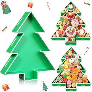 Paready Christmas Charcuterie Cardboard, 13.39" Fillable Cardboards Green Xmas Tree Charcuterie Board for Xmas Candy, Treats, Snack, Cupcakes Tray for New Year Holiday Christmas Party Decorations