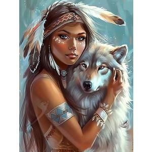 KAYEIUU 5D Diamond Painting Kits Woman with Wolf, DIY Canvas Gemstone Painting Kit Crafts, for Christmas Decor Home Decor Room Decor, Gifts for Friends 12x16inch