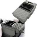 Gray Car Center Console Cover Universal Car Multifunctional Armrest Heightening Pad Microfiber Leather with Built-in Tissue Box & Cup Holder & Phone Storage Slot & Side Pockets
