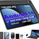 Android 14 Tablet with Keyboard16GB RAM 128GB ROM 1TB Expand, 8000mAh Battery, 10.1 Inch Tablet with 13MP+8MP Camera/Bluetooth/GPS/WiFi/HD Display (Dark Gray)