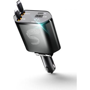 Retractable Car Charger USB C Fast Charging 120W, Car Accessories Cigarette Lighter Adapter Car Charger iPhone16 15 14 13 12 11 Car Essentials Gift for Travelers, Men, Women, Black
