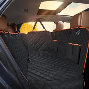 Dog Car Seat Cover for Back Seat- Waterproof Pet Hammock with 4 Bags Side Flap, Scratchproof and Nonslip Backseat Protection for Car, Truck and SUV (Medium Thin, Black Orange)