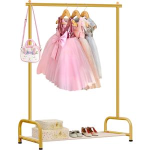 SLEEPING LAMB Baby Clothing Rack, Small Kids Clothes Rack with Bottom Storage Shelf, Child Clothes Hanger Rack for Coats, Metal Dance Costume Garment Rack for Hanging Clothes, Gold