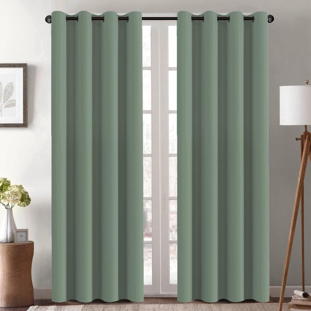 H.VERSAILTEX Blackout Curtain for Living Room Thermal Insulated Window Treatment Curtain Extra Long 84 inch Length Energy Saving Solid Grommet Top Blackout Drape, One Panel, Green Bay, 52" W x 84" L