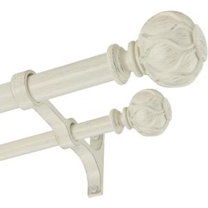 Double Curtain Rods 72-144”(6-12 Feet) for Windows, 1 Inch Diameter Front and 5/8 Inch Back Drapery Rod with Solid Aluminum Brackets, Heavy Duty Telescoping Dual Curtains Poles, White Wood Grain