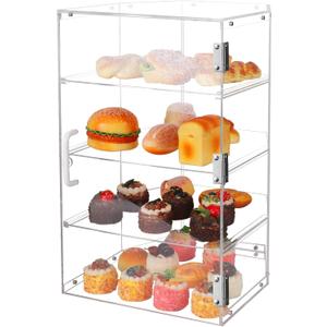 Large Pastry Display Case, Acrylic Bread Box with Front Door, Cake Donut Sourdough Bread Baking Supplies and Accessories, for Bakery Kitchen Stuff Countertop (4-Tier)