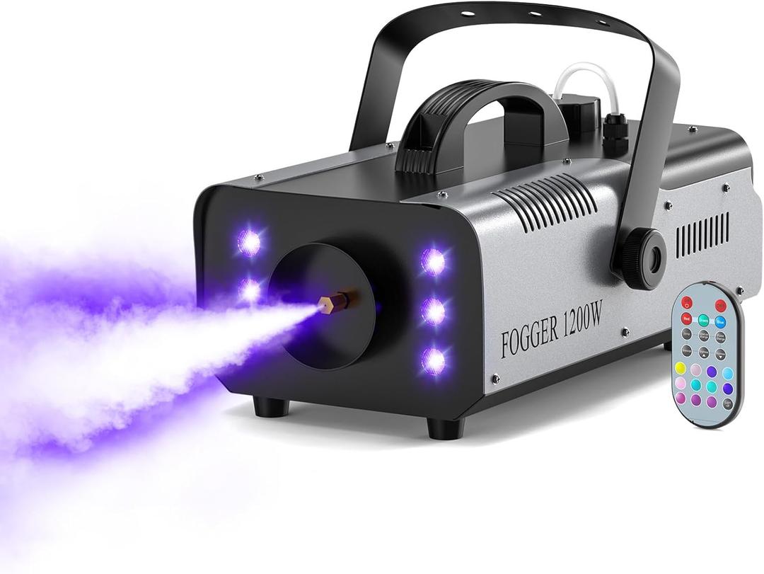 1200W Fog Machine Outdoor Indoor, 6000CFM Smoke Machine with LED Lights, Fog Machine Halloween with Wireless Remote & Auto, Fogger Machine for Wedding Party Stage Events