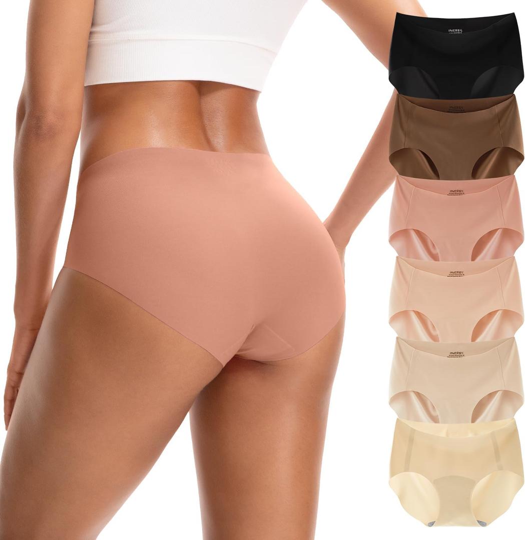 INNERSY Women's Seamless Underwear No Show Invisible Hipster Panties Full Coverage Briefs 6-Pack (Medium)