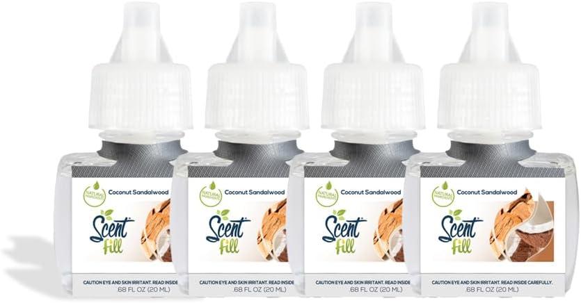 Scent Fill Coconut Sandalwood Plug in Air Freshener, 4 Scented Oil Refills