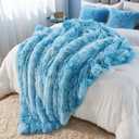 GONAAP Fuzzy Faux Fur Throw Blanket Queen Size Tie-dye Ocean Blue Super Soft Cozy Plush Fuzzy Shaggy Blanket for Couch Sofa Bed (Tie-dye Ocean Blue, Queen(90"x90"))