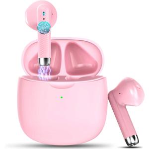 Wireless Earbuds, Bluetooth 5.4 Earbuds Stereo Bass, Bluetooth Headphones in Ear Noise Cancelling Mic, Earphones IP7 Waterproof Sports, 32H Playtime USB C Charging Case Pink Ear Buds for Android iOS