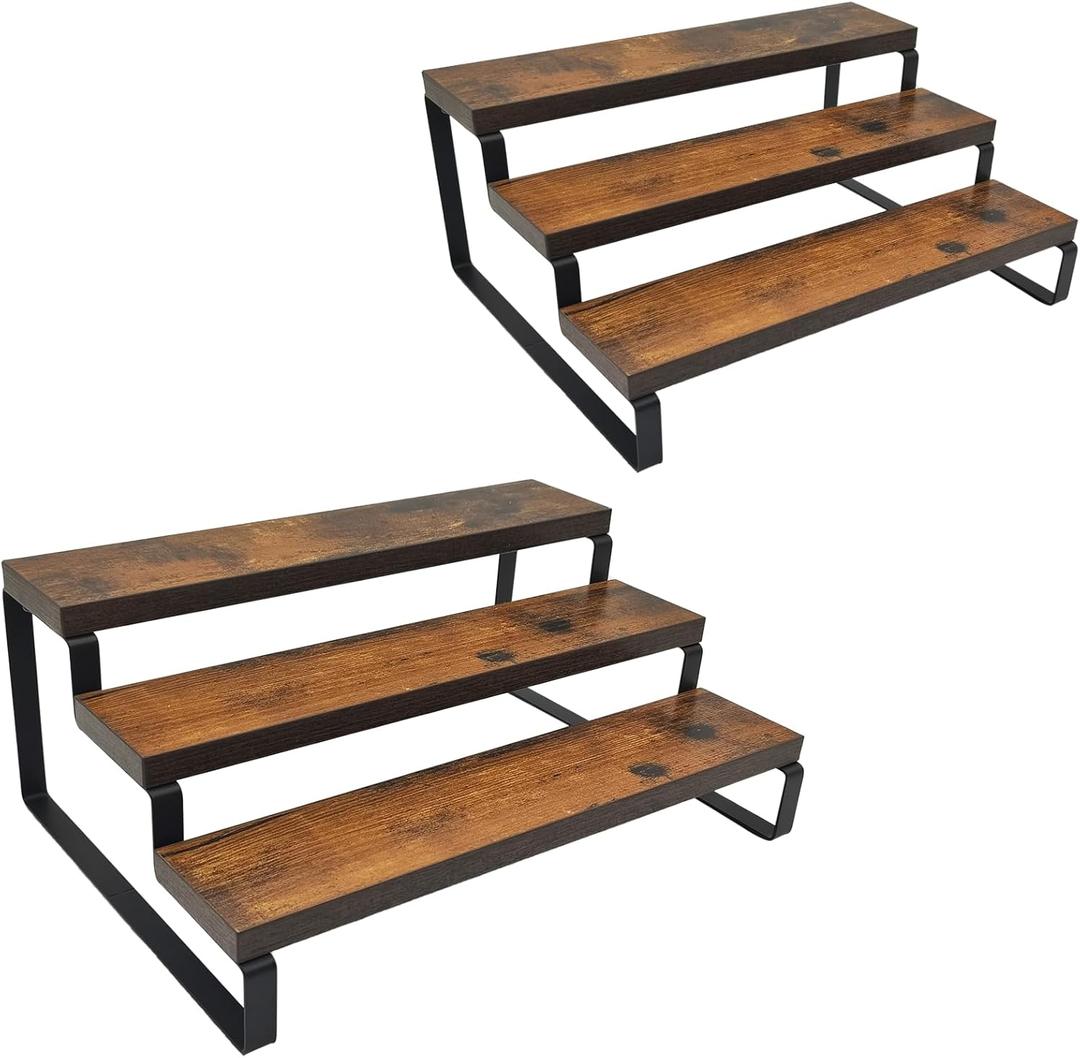 2 Pack 3 Tier Expandable Spice Rack Organizer (13.8 to 26)Display Riser Stand, Kitchen Cabinet Countertop Pantry Coffee Bar Display Shelf for Spice, Liquor, Perfume, Makeup, Figure, Dolls Collection