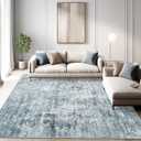 7x9 Area Rug for Living Room Washable Abstract Vintage Soft Thin Indoor Floor Non-Slip Carpet for Bedroom Dining Room Blue Grey