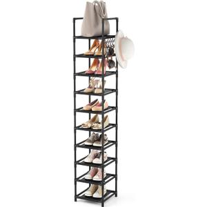 LANTEFUL Tall Narrow Shoe Rack for Entryway, 10-Tier Sturdy Metal Shoe Shelf Storage 10-15 Pairs of Shoes and Boots, Space Saving Corner Shoe Rack Organizer for Closet, Doorway, Garage, Living Room