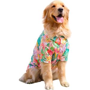 HDKUW Large Dog Hawaiian Costume, Dog's Cool T-Shirts Summer Clothes, Hawaiian Shirt for Large Dogs, Design for Summer Luau Style Beach Camp Vacation 7XL Red