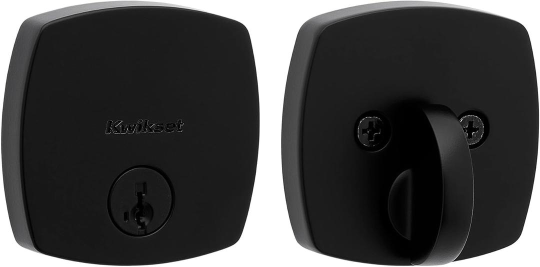Kwikset Midtown Deadbolt Lock, Matte Black Modern Exterior Keyed Front Entry Door, Pick Resistant SmartKey Rekey Security, Single Cylinder Dead Bolt, with Microban Protection