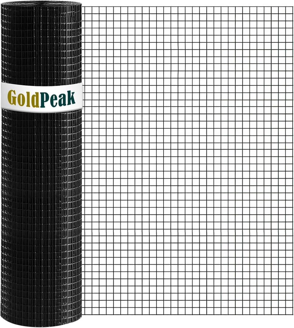 GoldPeak Black Hardware Cloth 1/2 inch Mesh, 24 inch x 50 Foot 19 Gauge, PVC Coated Chicken Wire Fence Roll Garden Fence Mesh Wire Fencing Welded Wire Fencing Wire Mesh Roll Tree Guard